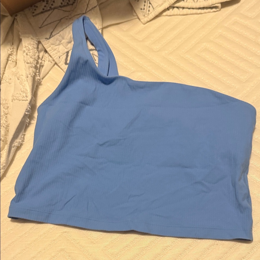 Lululemon Athletica Ribbed Nulu Aero Blue Asymmetric Crop Top
